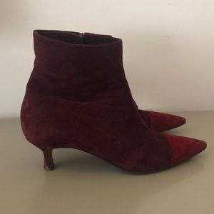 Burgundy suede kitten heel boots